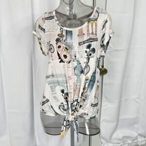 Cupio New York Blouse Top Super Soft Jersey Knit Front Tie Size L